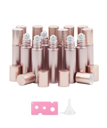 Kesell 14 Pack 10ml Matte rose gold Essential Oil Roller Bottles with Stainless Steel Balls for Perfume Aromatherapy Oils 1 Funnels + 1 Opener 10ml Rose gold