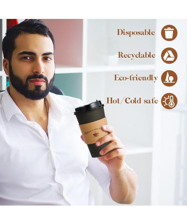 100 Pack 16 oz Black Paper Coffee Cups with Lids, Sleeves, and Stirring Sticks - Perfect for Hot & Cold Beverages at Home, Stores, and Cafes - Buy Online on GoSupps.com