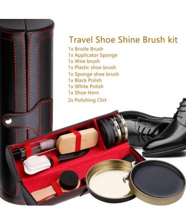 Shoe Polish Kit Cleaning Shine Care Barrel Set PU Travel Shoe Shine Brush kit with Brush Travel Case Luxury Premium Soft Horsehair Bristle Dauber Wooden Applicator Shoehorn Cloth 11 Piece - Buy Online on GoSupps.com