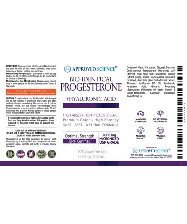 Approved Science Progesterone Cream - Bio-Identical USP Grade - Vegan 20mg with Hyaluronic Acid & ProVitamin B5 - 3.38 fl oz (100ml) - No Artificial Fragrances - Global Shipping - Buy Online on GoSupps.com