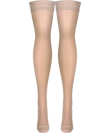 Truform Sheer Compression Stockings 15-20 mmHg Women's Thigh High 20 Denier Nude - Size Large - Buy Online on GoSupps.com