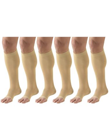 30-40 mmHg Knee High Dot Open Toe Compression Socks for Men and Women (6 Pack) Large