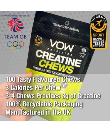 VOW Nutrition Creatine Chews 100 Flavoured Chews | Convenient & Tasty Creatine Monohydrate | Apple Mango & Lime Flavor | Informed Sports Approved - Buy Online on GoSupps.com