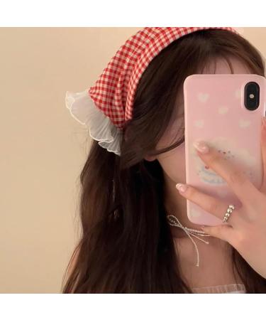 amangul French Style Hair Scarf Headbands Triangled Head Kerchief Hairband Checkered Bandanas Headbands Cute Hair Accessory(Blue) - Buy Online on GoSupps.com