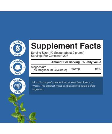 Potent Magnesium Glycinate Powder 400mg - Calm Magnesium Powder Bulk for Muscle Relax, Calm & Sleep Support for Adults - Glycinate Mag Soothe Vegan & Non-GMO Supplement - 1 Pack 16 Ounce (Pack of 1) - Buy Online on GoSupps.com