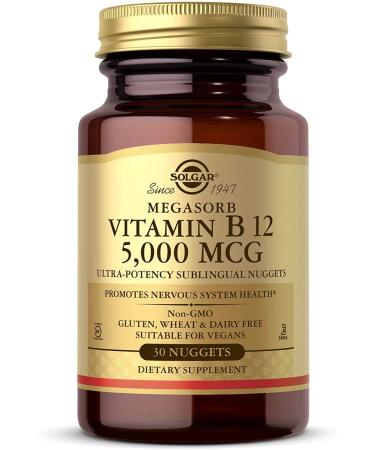 Solgar Vitamin B12 5000 mcg 30 Nuggets - Supports Production of Energy Red Blood Cells - Healthy Nervous System - Promotes Cardiovascular Health - Vitamin B - Non-GMO Gluten Free - 30 Servings