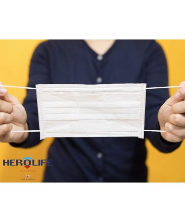 HERO LIFE 3 Ply Safety Disposable Face Masks Made in USA - Box of 50 - Fog Resistant Breathable Non-Woven Mouth Cover - Buy Online on GoSupps.com