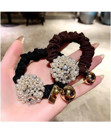 Pearl Girl's Small Intestine Hair Rope and Horsetail Fashionable Back Head Tie Hair Loop Simple and Elegant Dressing Headband(Brown) - Buy Online on GoSupps.com