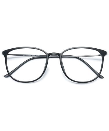 Koosufa Classic retro glasses frames nerd glasses men women thin glasses without sealing thickness Steering glasses large panto glasses ultra light tr90 glasses frame with case matt black