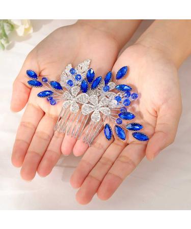 Flayem Handmade Bridal Hair Comb with Blue Rhinestone & Crystal Flower Perfect Hair Accessories for Brides & Bridesmaids - Buy Online on GoSupps.com