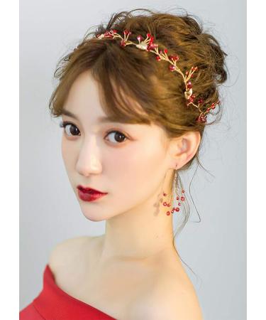 Missgrace Bridal Red Crystal Leaf Hair Vine and Earrings Set - Wedding Vintage Headband for Women, Perfect for Parties and Halloween - Buy Online on GoSupps.com