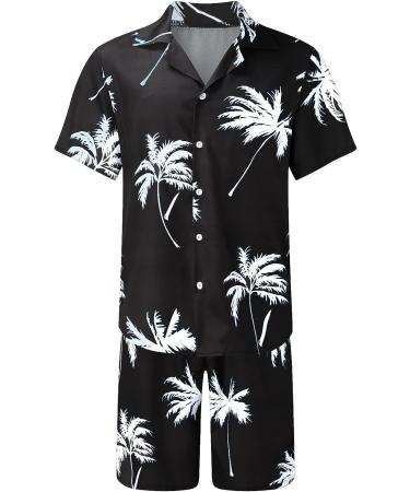 Men's Hawaiian Floral Print Casual Shirt and Shorts Set - Big and Tall - Black - XXL - Buy Online on GoSupps.com
