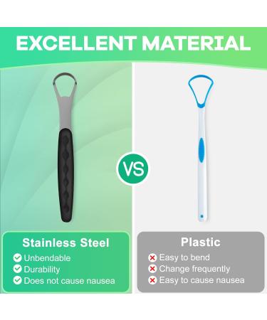 Tongue Scraper - Stainless Steel Tongue Cleaner for Adults & Kids | Travel Case Included | Reduce Bad Breath | Black - Buy Online on GoSupps.com
