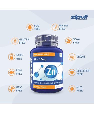 Zinc 25mg 360 Vegan Tablets - Supports Hair, Skin, Nails, Immune System, Bone Health & Cognitive Function - Buy Online on GoSupps.com