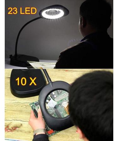 23LED 10X Magnifying Glass Lamp: Daylight Bright Lighted Lens Utility Magnifier Light Height Adjustable Gooseneck for Desk Magnifier - Buy Online on GoSupps.com