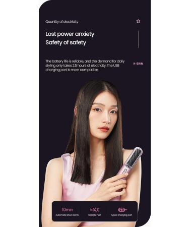 Flux Cordless Hair Straightener Brush - Portable Mini Ionic Hot Comb for Women | Travel-Friendly & Fast Charging (Pink - Buy Online on GoSupps.com