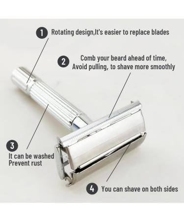 Aiweijia Double Edge Safety Razor Reusable Manual Stainless Steel Shaver Rust-proof Shaving for Men Wet Shaving Barber Beard - Buy Online on GoSupps.com