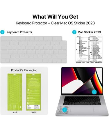 Afterplug MacBook Keyboard Cover (EU ISO Layout) + Mac OS Shortcuts Sticker Ultra Thin Keyboard Protector for M2 MacBook Air 13" 15" and M1 M2 M3 MacBook Pro 14" 16" Tinted - Buy Online on GoSupps.com