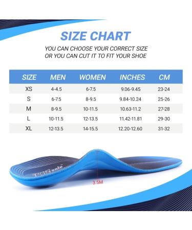 PCSsole Orthotic High Arch Support Insoles - Gel Sport Insert for Flat Feet, Plantar Fasciitis, Feet Pain - Over Pronation - Work Boots - Men and Women - Size: S (Women 6-7.5) 26cm - Blue - Buy Online on GoSupps.com