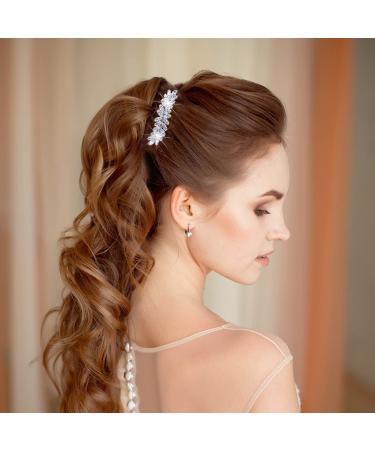 Sparkly Rhinestone Hair Clip - Crystal Hair Barrette for Women - Wedding Bridal Hairpin - Flower Leaf Design - Silver - Buy Online on GoSupps.com