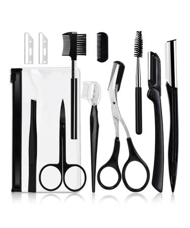 11 pieces of eyebrows set eyebrow scissors eyebrow tweezers face epilator care set for stainless steel for precise eyebrow plucking women men perfect for eyelash extensions and hair removal