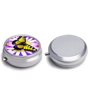Travel Pill Box - 3 Compartment Portable Pill Organizer with Spring Butterfly & Flower Print - Small Round Medicine Case for Purse & Pocket - Buy Online on GoSupps.com