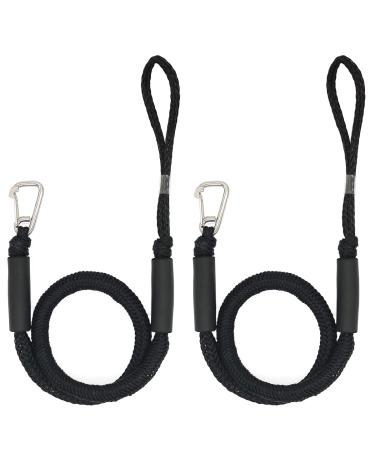 Bungee Dock Lines for Boats - Stretchable Dock Rope with Hook & Foam Float 4-5.5 ft (2 pcs) 2 pack