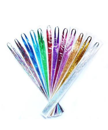12 Colors Hair Tinsel Strands Hair Tinsel Extensions for Women Girls Party Cosplay Hair Accessories for Girls.