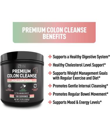 Psyllium Husk Powder Colon Cleanser - Strawberry Flavor | Supports Healthy Digestion, Detox & Weight Management | 100 Servings - Buy Online on GoSupps.com