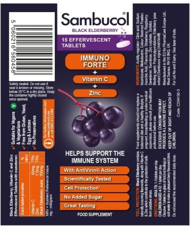 Sambucol Black Elderberry Effervescent Tablets 15 Count - 30g - Immune Support - Pack of 1 - Buy Online on GoSupps.com