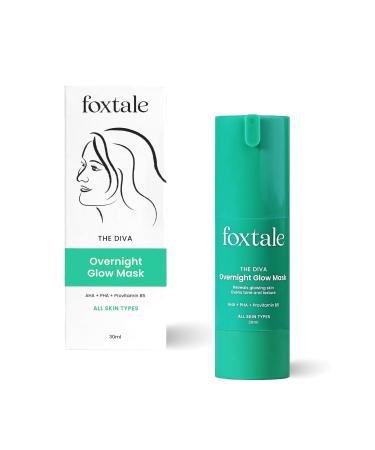 Foxtale The Diva Overnight Glow Mask 4% Glycolic Acid 3% Lactic Acid 30 Second Salon like Brightening Facial for Clear Smooth & Soft Skin Men & Women - 1.05Oz
