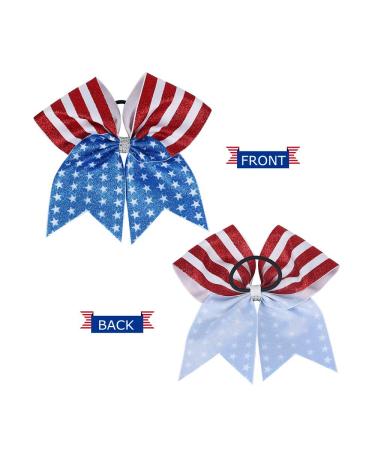 Nishine 8 American Flag Glitter Ribbon Cheer Hair Bows Set for Girls - 4th of July Ponytail Holder Hair Ties - Buy Online on GoSupps.com