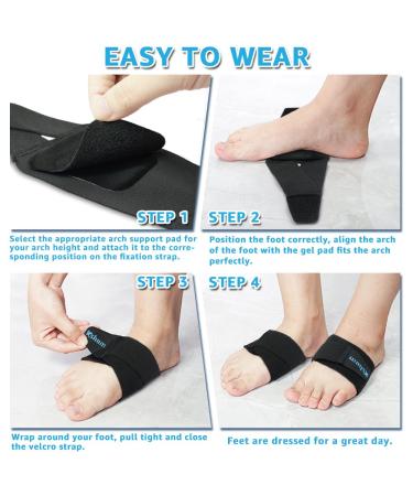 Buy Arch Support Sleeves for Flat Feet - Adjustable Compression Bands & Inserts for Plantar Fasciitis Relief - Pain Relief for Fallen & High Arches - Black - Buy Online on GoSupps.com