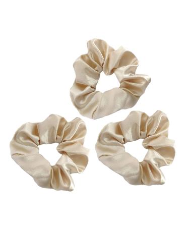 3 Pack Satin Silk Hair Scrunchies Elastic Fluffy Hair Ties for Women/Girls Soft Silk Elastic Hair Ties Hair Accessories Decorations (Champagne)