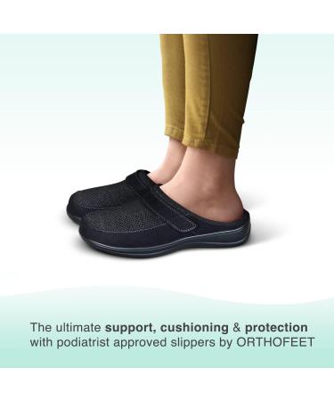 Orthofeet Louise 7 Wide Black Orthopedic Slippers for Women | Plantar Fasciitis Relief | Arch Support & Cushioning | Extended Widths - Buy Online on GoSupps.com