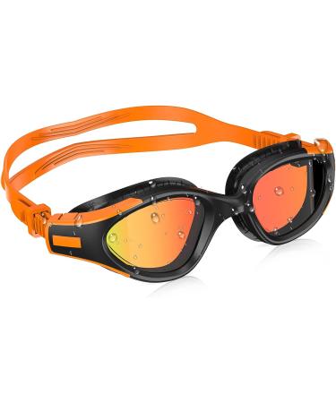 SwimStars Adult Swim Goggles - Anti-Fog UV Protection, No Leaking, Orange/Black Mirrored Lens for Pool & Open Water Swimming - Buy Online on GoSupps.com