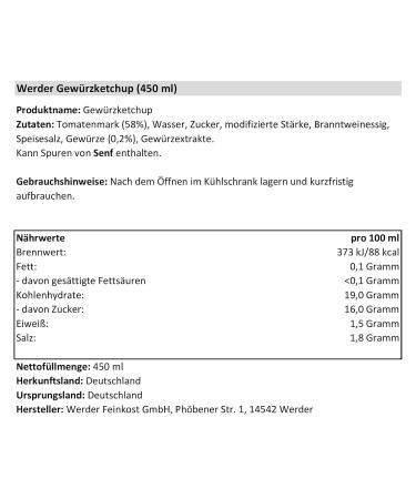 Buy 12-Pack Werder Spice Ketchup (450 ml x 12) - Fruity & Flavorful International Shipping Available - Buy Online on GoSupps.com