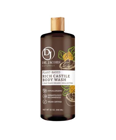 Dr Jacobs Naturals All-Natural Castile Shea Butter Body Wash with Plant-Based Ingredients - Gentle and Effective - Sulfate-Free  Paraben-Free  and Cruelty-Free Formula for Nourished Skin (32 oz  1 Pack) Shea Butter 32 Fl...