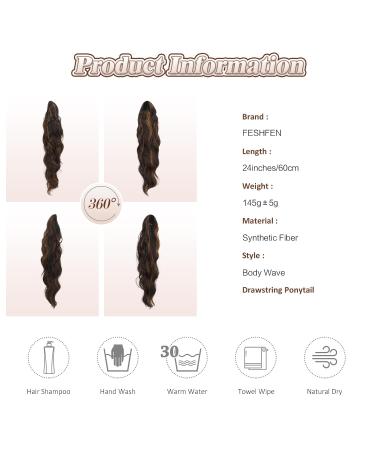 Feshfen 60cm Wavy Curly Ponytail Hair Extension - Synthetic Black & Caramel Brown for Women - Buy Online on GoSupps.com