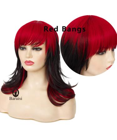 Baruisi Black Red Shoulder Length Layered Shaggy Wig with Bangs - Synthetic Halloween Cosplay Wig - Buy Online on GoSupps.com