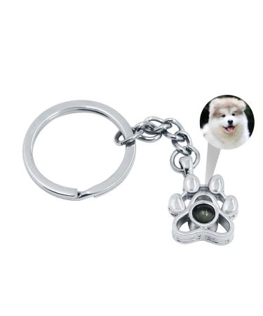 Custom Photo Projection Bracelet Dog Cat Pet Paw Print Bracelet With Personalized Picture Pet Loss Memorial Gift Keepsake Gift for Pet Lover Keychain-silver