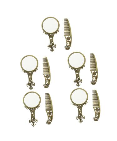 FRCOLOR 5 Sets Beauty Mirror Comb Set Vintage Hair Brush European Comb and Mirror Purses Women's Purse Portable Makeup Mirror Small Comb Metal Adjustment Makeup Tools