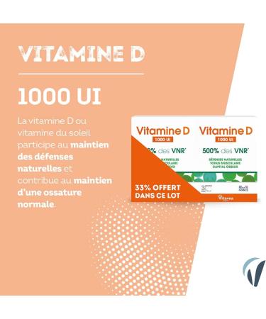 Vitavea - Vitamin D 1000 IU - Food Supplement Natural Defenses Immunity - Strengthened Natural Defenses Maintenance of Bone Capital - 180 tablets - 6 months - Made in France - Buy Online on GoSupps.com