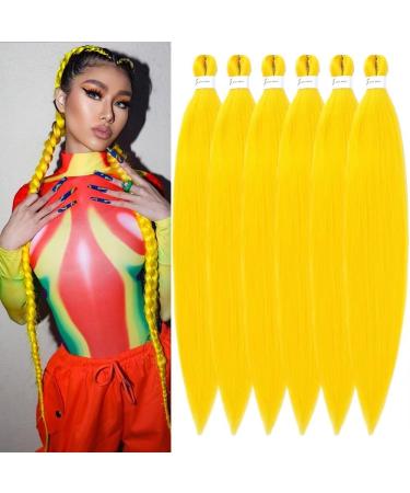 YDDM PRE Stretched Braiding Hair Extensions 32 inch 6packs Extensions Kunsthaar Braids Yellow Hair extension Art hair for braid extension for braids jumbo braids hair (32 inches yellow#) 81cm-32 inch (6 Pack) Yellow#