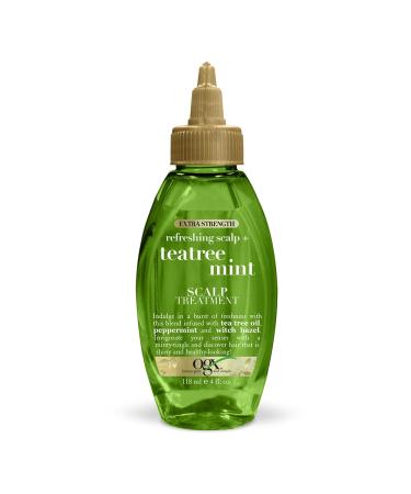 OGX Extra Strength Refreshing + Invigorating Teatree Mint Dry Scalp Treatment with Witch Hazel Astringent to Help Remove Scalp Buildup, Paraben-Free, Sulfate Surfactant-Free, 4 fl oz