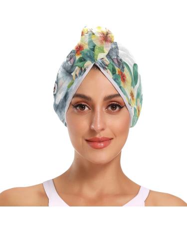 Watercolor Koala on Tree Hair Towel 2 Pack Super Absorbent Hair Drying Towel Quick Dry Hair Turbans Head Towel with Button Twisty Wrap for Women Girls