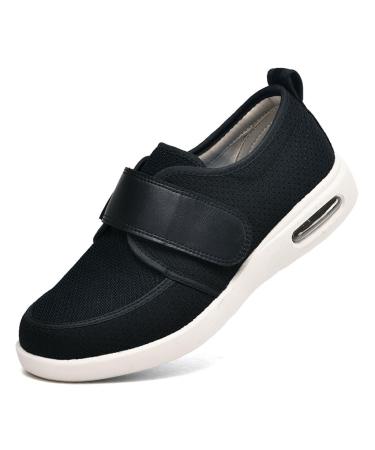 GSFY Men's Diabetic Walking Shoes Wide Width Swollen Feet Shoes with Adjustable Strap Edema Sneakers for Hammertoes Plantar Fasciitis Arthritis Black 8.5 Wide