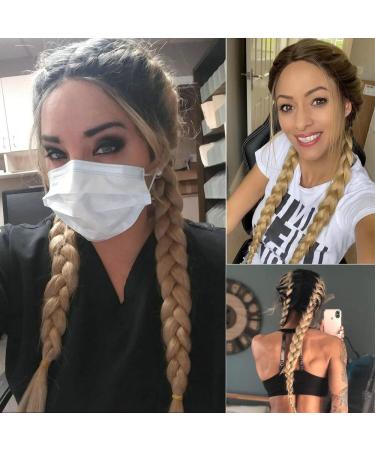 Middle Doublu Blonde Braids Synthetic Lace Front Wigs for Women - Long Dark Roots Ombre Blonde Party & Cosplay Hair - Heat-Resistant Fiber - Buy Online on GoSupps.com