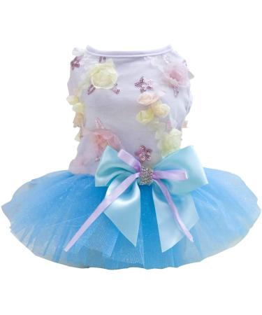 Dog dress puppy skirt dog princess clothes ballet tutu flower wedding lace dress luxury sheet dress for little dog girl (xl blue) xl blue