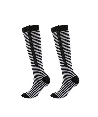 Zmerch stockings knee sock piping stockings sports pressure long wheel socks zipper varicose vein socks leg support compression socks (l/black white) black white l